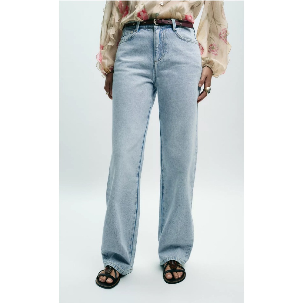 Zara Wide Leg Jeans Women's Light Wash High Rise Denim Casual Straight Leg - Picture 9 of 10